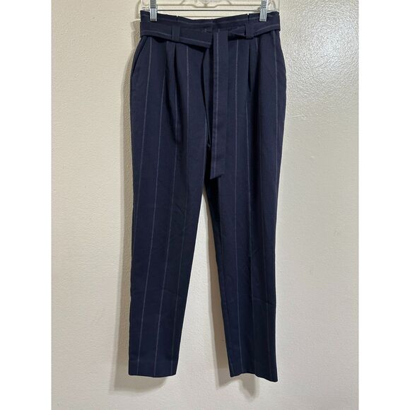 Halogen Women's Paperbag Tie Waist Navy Blue/White Stripe Dress Pants, Size 2 - Picture 1 of 4